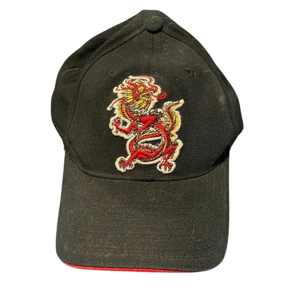 Dragon Embroidered Baseball Cap Dad Hat Black with Asian Coin‎ Symbol